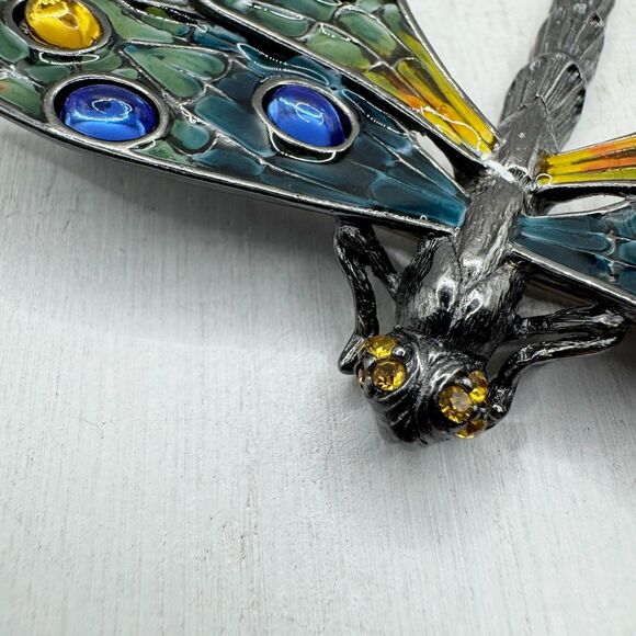Erwin Pearl Colorful Dragonfly Brooch Enamel Gripoix Style Blue Green Insect Big - Picture 14 of 15